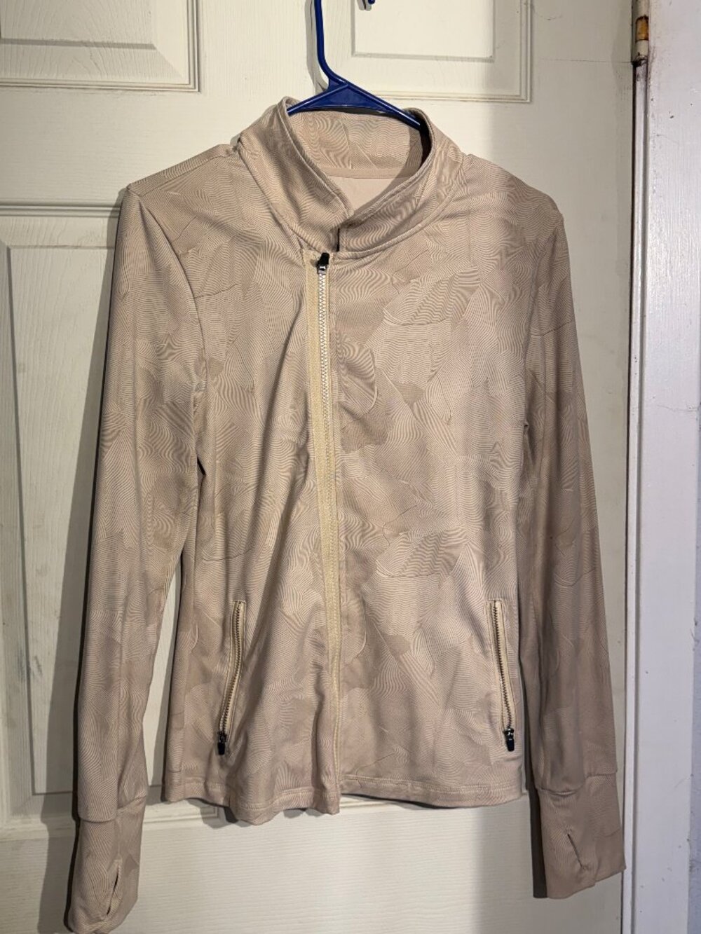 ZYIA Active Beige Tonal Print Full Zip Jacket Thumbholes M
